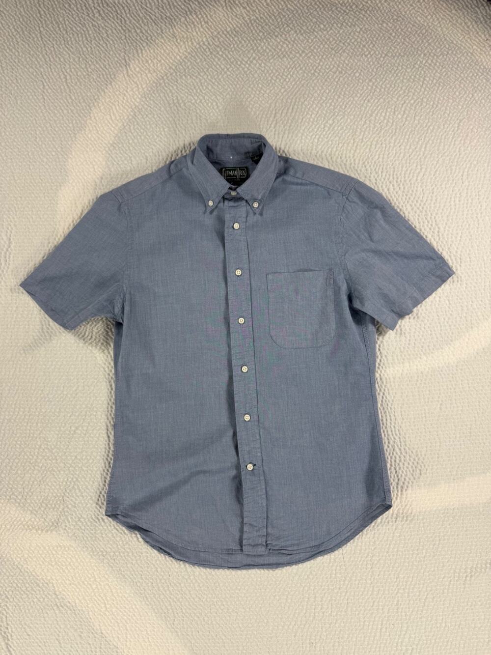 Gitman Bros Shirt Mens Small Blue Vintage Short Sleeve Button Down Cotton USA
